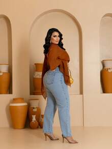 Calça Jeans Mom Feminino Plus Size Azul Claro Premium - Azul - Visão 3