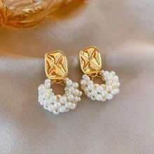 Andkiss 5对优雅水晶花瓣和油滴心形吊坠耳环套装 - 白色 - 查看 3