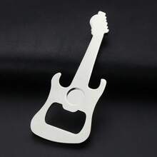 2pcs/Set Guitar Shaped Bottle Opener, Music Festival Bar Party Small Gift, Metal Keychain - Silver - View 5