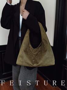 1pc Suede Fabric Large Capacity Solid Color Underarm Bag, Magnetic Closure, Suitable For Daily Outings, Dates, Commuting - Green - View 8