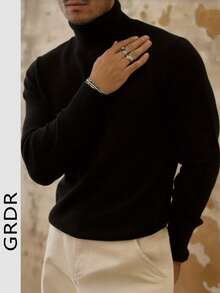 GRDR Men's Regular Shoulder Long Sleeve High Neck Sweater, Versatile For Daily Wear Knitted Pullover
