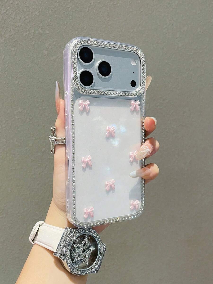 1 pezzo Custodia telefonica in rosa trasparente e brillante con decorazione a farfalla, compatibile con 17/17 Air/17 Pro/17 Pro Max/16 15, 16 Pro Max; custodia telefonica di lusso, compatibile con 13, 14, 12 Pro Max, 11; cover protettiva in TPU antiurto, impermeabile, anti-caduta, anti-graffio - Trasparente - Visualizzare 1