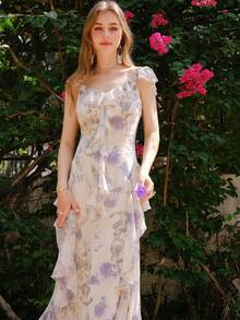 Abito da donna con spalline sottili e senza maniche, stile francese da spiaggia e vacanza, nuovo ed elegante per l'estate - Viola - Visualizzare 2
