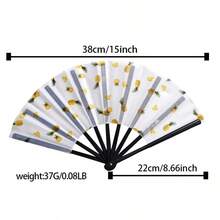 1 Pc 22cm Spanish Fruit Dance Fan | Kung Fu Hand Fan Design & Wood Frame | Halloween, Cosplay, Costume Party And Gift Accessory,Spring Summer Picks,Brides Maid Gifts,Room,Bedroom Deccor,Bedroom Deccor,Beach,Travel,For Men,For Women,Vacation - Pineapple Black - View 7