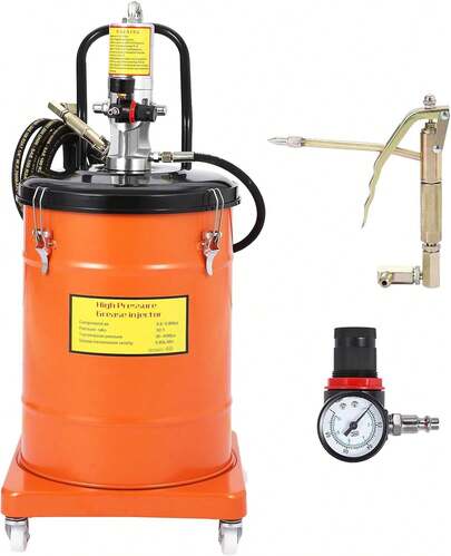 10.5 Gal Grease Pump, Heavy Duty Air Grease Pump With 13 Ft High Pressure Hose And Grease Gun, Portable Pneumatic Grease Pump With Wheels
