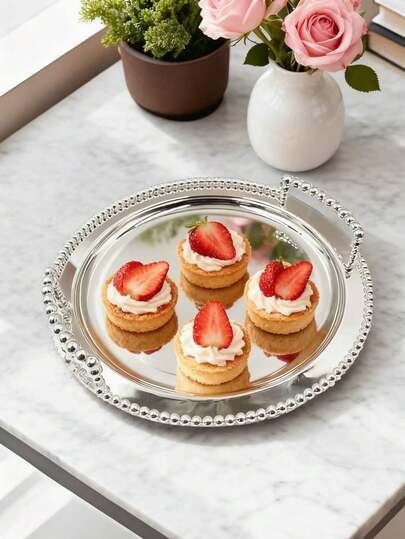 1 st rund metalltårtfat i europeisk stil, lämplig för bröllopsdekoration, dessertbordsdekoration, frukt- och snacksfat, kan även användas som julklapp