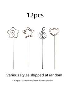 1/12pcs 4.7 Inch (Approx. 12cm) Heart-Shaped Round DIY Craft Clip Memo Clip Desk Card Clip Photo Clip Metal Clip Suitable For Party Birthday Office DIY Photo Clip Business Card Clip - Silver - View 10