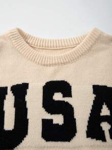 Unisex Casual Crew Neck Long Sleeve American Flag Knit Sweater, Versatile For Winter - Apricot - View 3