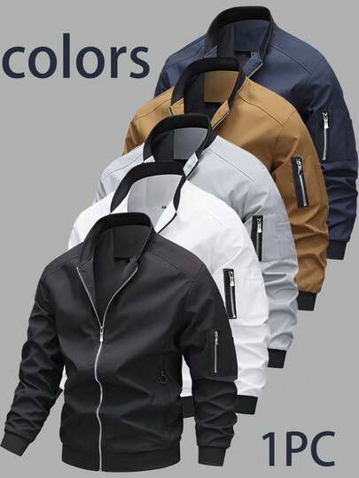男士轻便拉链休闲飞行员夹克，带袖袋 - 时尚男士日常外套（多种颜色可选）