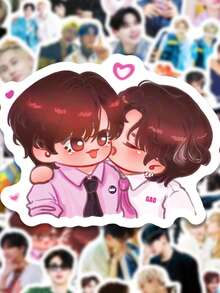 100张泰国明星KPOP风格Boun Prem CP周边贴纸，适用于摩托车头盔、汽车、礼品盒、信封、涂鸦贴纸、吉他、笔记本电脑、行李箱、DIY工艺品、头盔贴纸、游戏贴纸、笔记本电脑贴纸、游戏、手册贴纸、自行车贴纸、游戏玩家生日派对、游戏派对、办公室装饰 - CP - 查看 4