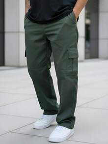 Men's Black, Khaki, And Beige Skater Cargo Pants With Elastic Waistband, Sizes S To XL - 橄欖綠 - 查看 1