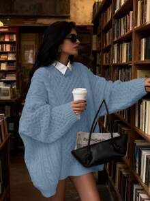 Áo len dệt kim cổ tròn dài tay trễ vai màu trơn thời trang thường ngày ấm áp cho nữ, mặc hàng ngày ngày lễ, quần áo rộng thùng thình, áo len dệt kim, mùa thu đông - Xem 2