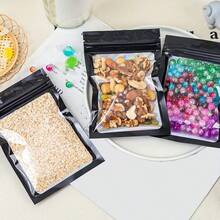 50/100pcs Black Holographic Storage Bags | Airtight, Smell-Proof Mylar Bags With Strong Zipper Lock For Food Preservation (Coffee, Tea, Herbs) & Premium Product Packaging. Thick, Sturdy Sealed Bags Also Ideal For Organizing Knives, Handicrafts, And Gourmet Gift Sets. - Multicolor - View 1