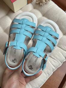 2026夏季新款女童休闲时尚百搭圆头露趾软底舒适平底凉鞋，学生凉鞋，公主凉鞋，女童平底凉鞋 - 淺藍色 - 查看 2