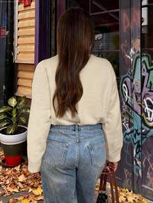 SEREN New Autumn/Winter Round Neck Knit Sweater, Loose & Comfortable, Suitable For Outdoor Wear - Beige - View 3