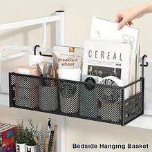 1Pc Iron Bedside Hanging Basket Bed Storage Rack Upper Bunk Hanging Bedside Space Saving Punch-Free Storage Rack Bedside Shelf For Dormitory Home - Multicolor - View 4