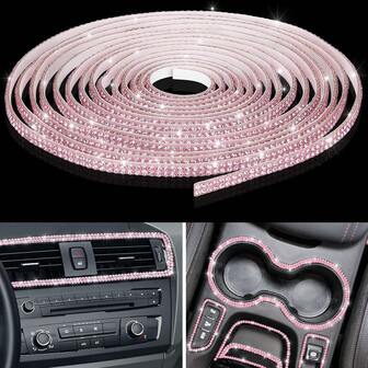 Car Drilling Accessories -Bling Car Decoration Self-Adhesive 16.4 Feet, Ladies Rhinestone Car Parts, Car Shiny Interior Exterior Decoration, Car Decorative Rhinestone Door Sticker (Pink)