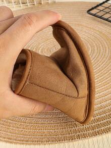 1 Paar Mädchen Einfarbige Stoff Klettverschluss Flache Weiche Sohle Minimalistische Mode Schneestiefel, geeignet für den Winter - Braun - Übersicht 7