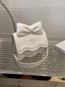 1pc Western Cute Korean Shoulder Bag Bow Chain Messenger Bag, Fashionable Small Square Bag With Bow Decoration, Fashionable Chain Shoulder Strap Messenger Bag, Sweet And Cute Princess Style Handbag, Suitable For Teenagers Daily Shopping And Party, Cute Western Messenger Bag - Bow Crossbody Bag - View 4