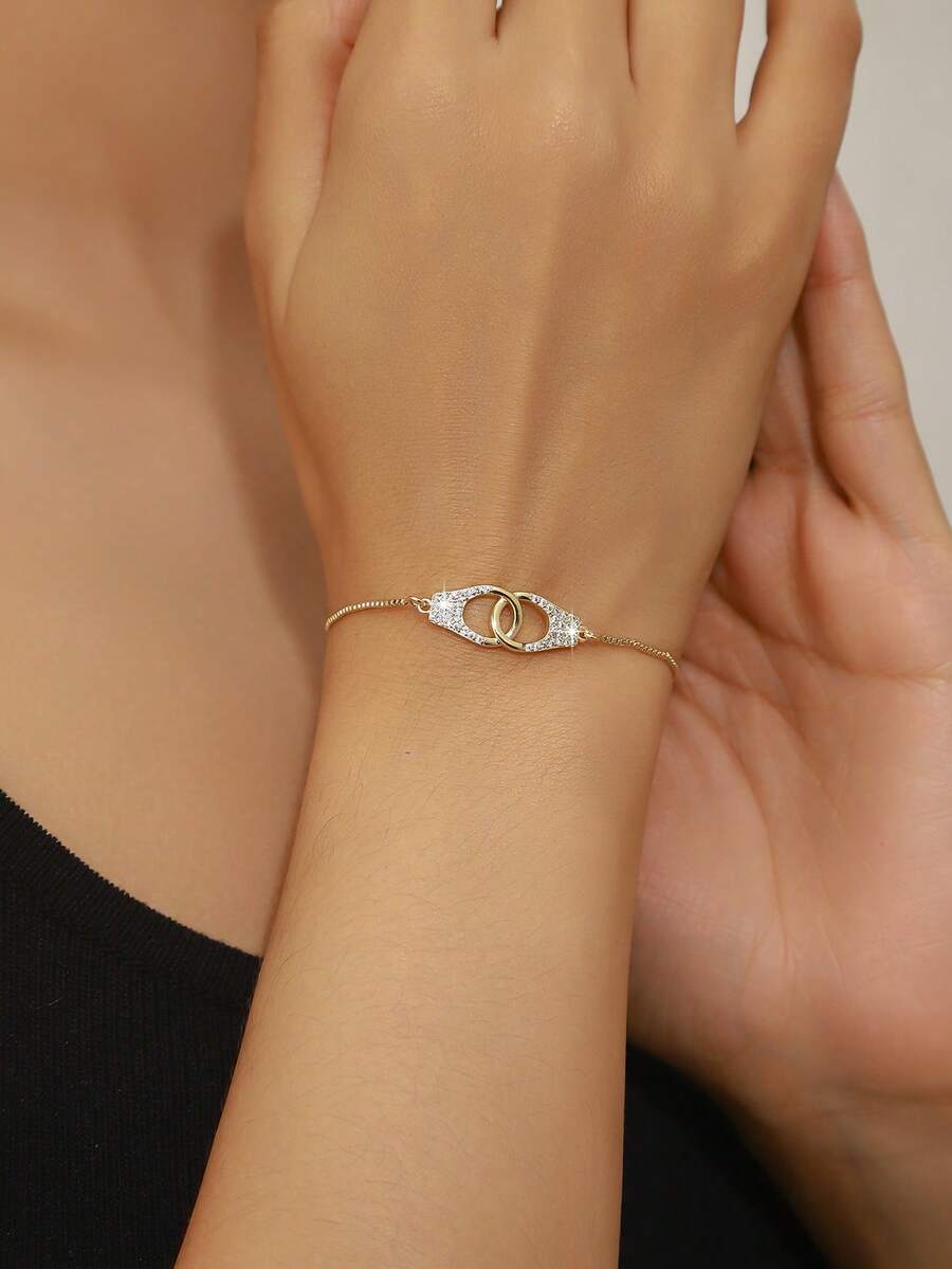1pc Minimalist Chic Colorful Zirconia Round Disc Snowflake Geometric Pattern Rotatable Chain Bracelet, Fashion Accessory For Women, Girls, Party, Graduation, Birthday Gift For Girlfriend, Best Friend - Golden Bicyclic - View 1