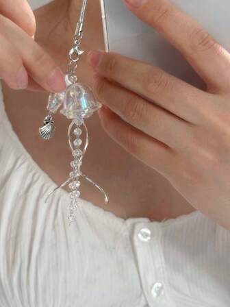 1pc Transparent Jellyfish Phone Lanyard, Curved Ocean Creature Keychain Decor