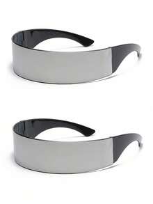 2 Kính Cyberpunk không gọng, Kính dự tiệc Unisex phong cách tương lai có gương bạc bao quanh, Kính thời trang sành điệu - 2 tấm thủy ngân - Xem 5