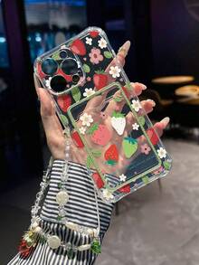Strawberry Painted Transparent Card Holder Multifunctional Card Wallet With Wrist Strap, Thick Anti-Drop Phone Protective Case Compatible With IPhone 17/17Pro/17ProMax, 16/11/16Pro/16Plus/16ProMax/16e, 15ProMax, 13/14/12/XS/XR/7G/8P, Galaxy 11/12Pro/12/12X/13Pro/14Pro/15Pro/X3pro, Redmi 10/9/Note9/12c/Note11pro/Note8Pro/9C/9a - Multicolor - View 2