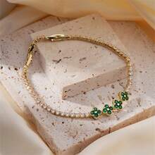 Colorful Zirconia Shiny Copper Bracelet, Suitable For Daily Wear - Hot Pink - View 2