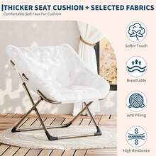 Silla plegable tipo platillo para adultos, cómoda silla reclinable con tapizado de piel sintética y estructura metálica, soporta hasta 136 kg (300 lb), no requiere ensamblaje, ideal para dormitorios, residencias estudiantiles y apartamentos, color blanco - Blanco - Ver 5