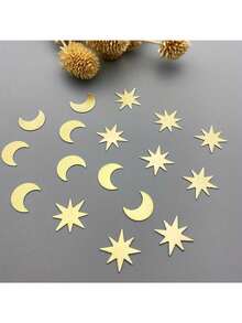 100片月亮和星星形状的派对纸屑，纸质桌面装饰品，适用于各种场合，例如婚礼、生日、周年纪念日、单身派对、伊斯兰节日（斋月、宰牲节）、圣诞节、万圣节、感恩节、新年、父亲节和母亲节。 - 彩色 - 查看 10