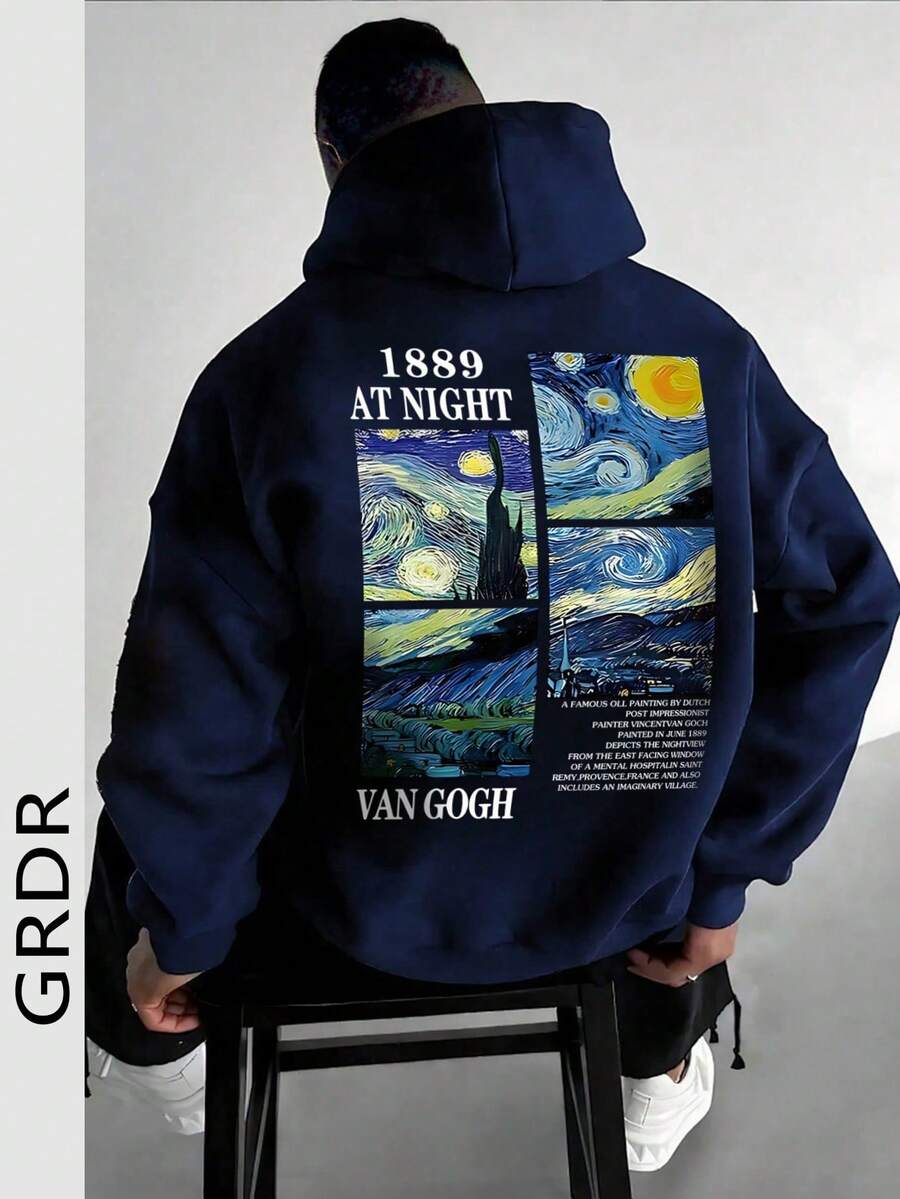 GRDR Men's Casual Loose Fit Printed Hoodie Sweatshirt, Autumn/Winter