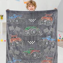 One-Piece Flannel Glow-In-The-Dark Blanket With Cartoon Monster Car Design. Suitable For Beds, Sofas, Offices, Camping, And Travel. Machine Washable. A Great Gift And Home Furnishing Choice. A Glow-In-The-Dark Blanket..