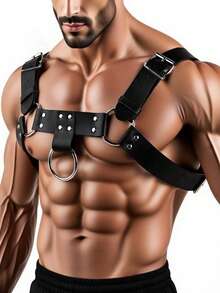 Men's Punk PU Leather Suspenders, Shoulder Strap, Chest Strap, Waist Belt, Casual Versatile Hiphop Body Chain, Fashion Party Outfit - Black - View 4