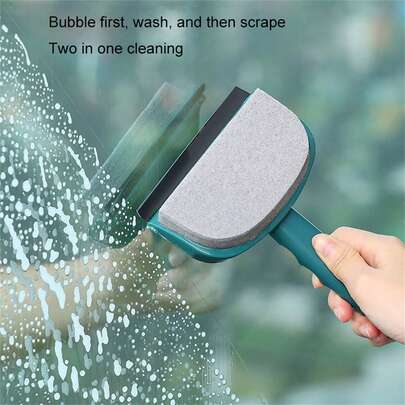 Cepillo de limpieza y limpiacristales de 2 en 1 - Herramienta de limpieza multifuncional con cepillo y limpiacristales, disponible en amarillo, azul y verde. Fabricado con una combinación de PP + estropajo + esponja, proporciona una limpieza sin arañazos y es adecuado para baños del hogar