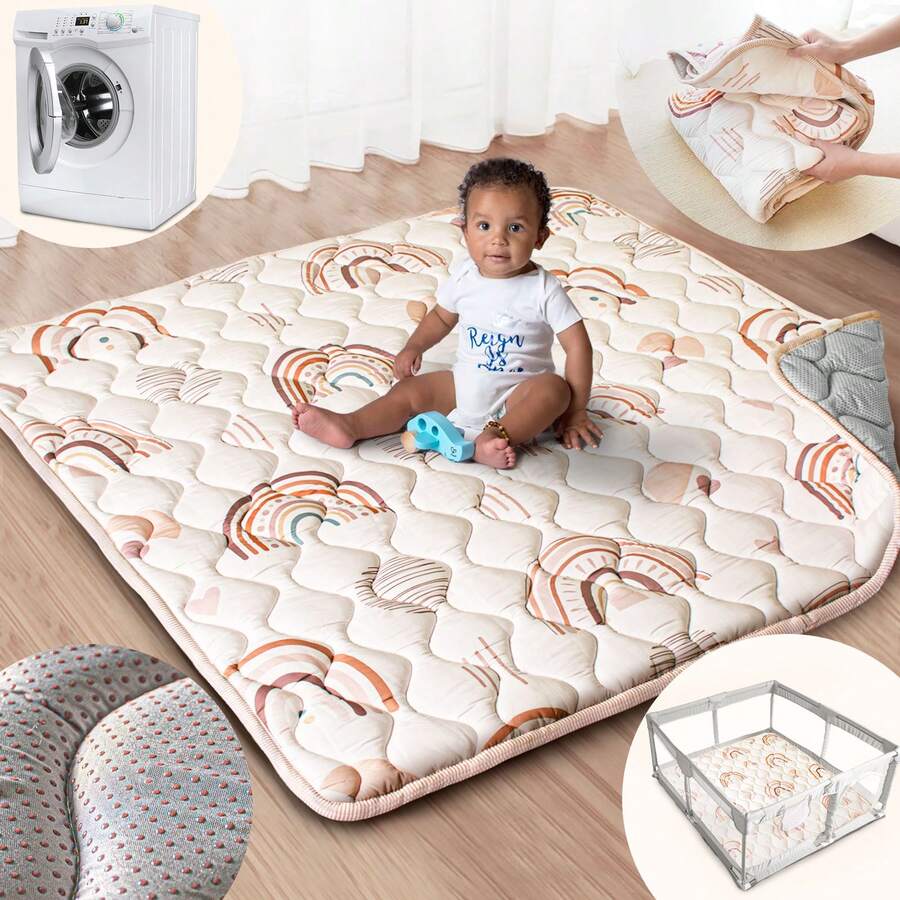 Baby Play Mat, 50x50 Playpen Mat With Super Soft Touch, Activity Mat With Upgraded Anti-Slip Bottom, Machine Washable Crawling Mat For Floor & Picnic - 彩虹 - 查看 1