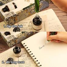 Glass Dipped Crystal Calligraphy Pen Set With 1 Colorful India Ink, 1 Pen Holder, 1 Cleaning Cup, 1 Mini Notebook,Ink Drip Tool, Signatures, Drawing, Decoration Kits For Beginners