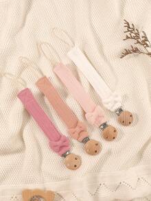 4pcs Pacifier Clips, Fashion Bow Pacifier Chains In Pink, Purple, Brown, Apricot, Suitable For Boys And Girls Daily Use, Travel, Home