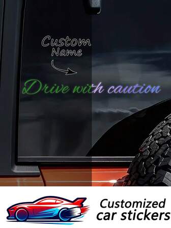 1pc Customized Car Exterior Sticker, Luminous Colorful Effect, Car Window, Body Exterior Decorative Sticker, Customizable For Truck, Van, SUV, Window, Door, Custom Car Sticker, Custom Text Sticker, Car Windshield Banner Sticker, Personalized Creative Decal Suitable For Car Body, Rearview Mirror, Window Decoration