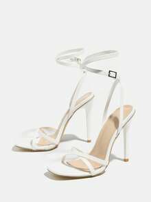 Women Peep Toe Tie-Up Sandals With Hollow Out Design, Sexy High Heels For Summer - White - View 4