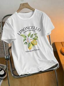 Women's Summer Casual Lemon Print Short-Sleeved T-Shirt - White - View 3