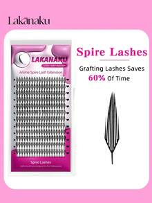 LAKANAKU Extensiones de pestañas sintéticas de 12 filas de 0.07mm C/D/CC Curl, estilo manga anime, tipo pluma, ligeras, en forma de espiral, estilo manga, pestañas postizas de abanico premontadas - CC - Ver 6