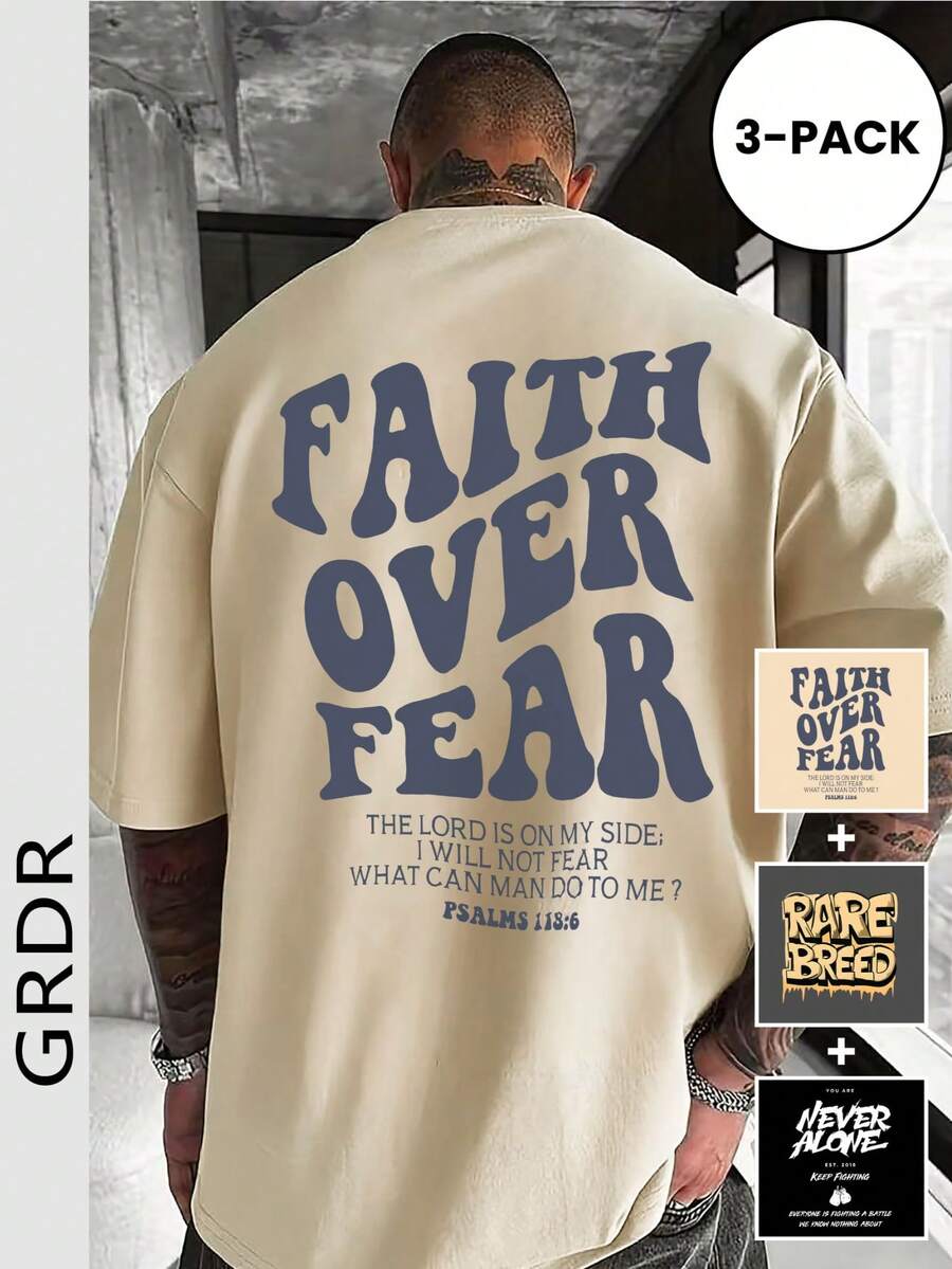 GRDR 3件套男士休闲街头印花圆领短袖T恤 - 彩色 - 查看 1