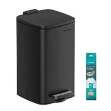 SONGMICS Kitchen Bin, 2.1-Gallon (8 L) Trash Bin, Steel Pedal Bin, With Inner Bucket, Soft Close And Stays Open, Ink Black