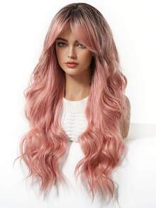 1 Piece Synthetic Heat-Resistant Hairpiece In Curly Gradient Pink Wig, 28 Inches Long, Made From Fiber, Suitable For Daily Use, Natural And Realistic Hairpiece. - 漸層粉紅色 - 查看 5