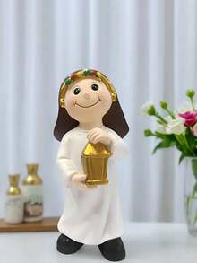 Estatueta decorativa de menina do Ramadã (1 peça), mini, fofa e durável, ideal para decoração do Eid, podendo ser usada em escritórios, lareiras, mesas de jantar e outros ambientes domésticos. - Multicolorido - Ver 6