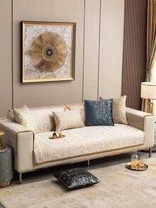 1件雪尼尔沙发套，四季通用沙发套，带靠背套，沙发保护套，适用于卧室、办公室、客厅、家居装饰 - 白色 - 查看 8