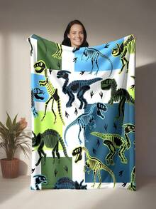 1pc Cartoon Dinosaur Print Blanket, Soft Warm Fleece Throw Blanket For Nap, Sofa, Office, Bed, Camping, Travel, Multipurpose Gift Blanket, Suitable For All Seasons - Multicolor - View 16
