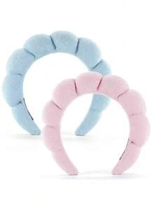 2 Stücke Mädchen Spa Stirnbänder zum Gesichtwaschen oder Gesichtsbehandlung, Mode Hautpflege Stirnbänder, Frottee Stirnband Kombi-Pack - Voluminöse Make-up Stirnbänder zum Gesichtwaschen, Masken und für den täglichen Gebrauch