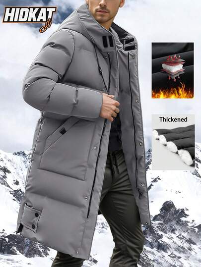 Hidkat Herr tjock lång dunjacka, vinterkappa, casual huvtröja, retro streetstyle, country hiphop, utomhus, fitness OOTD, dragkedjefickor, bekväm, oumbärlig för vintern, vandring, camping, pojkvänsstil