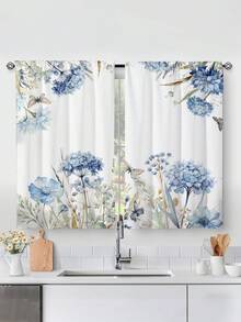 2 chiếc rèm cửa sổ nhà bếp in họa tiết hoa và bướm màu nước xanh cổ điển, rèm không có lỗ, dùng trang trí phòng ngủ, phòng làm việc, nhà bếp, phòng khách, phòng học - Nhiều màu - Xem 10